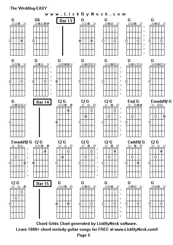 Chord Grids Chart of chord melody fingerstyle guitar song-The Wedding-EASY,generated by LickByNeck software.